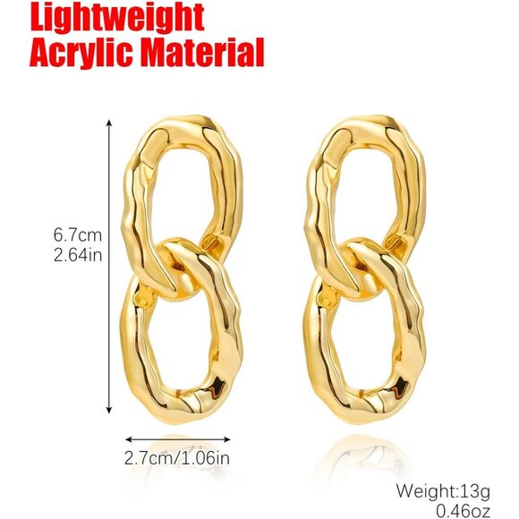 Acrylic 14K Gold Chunky Chain Necklace Earrings Set for Women,Punk Short Thick W - Picture 5 of 9